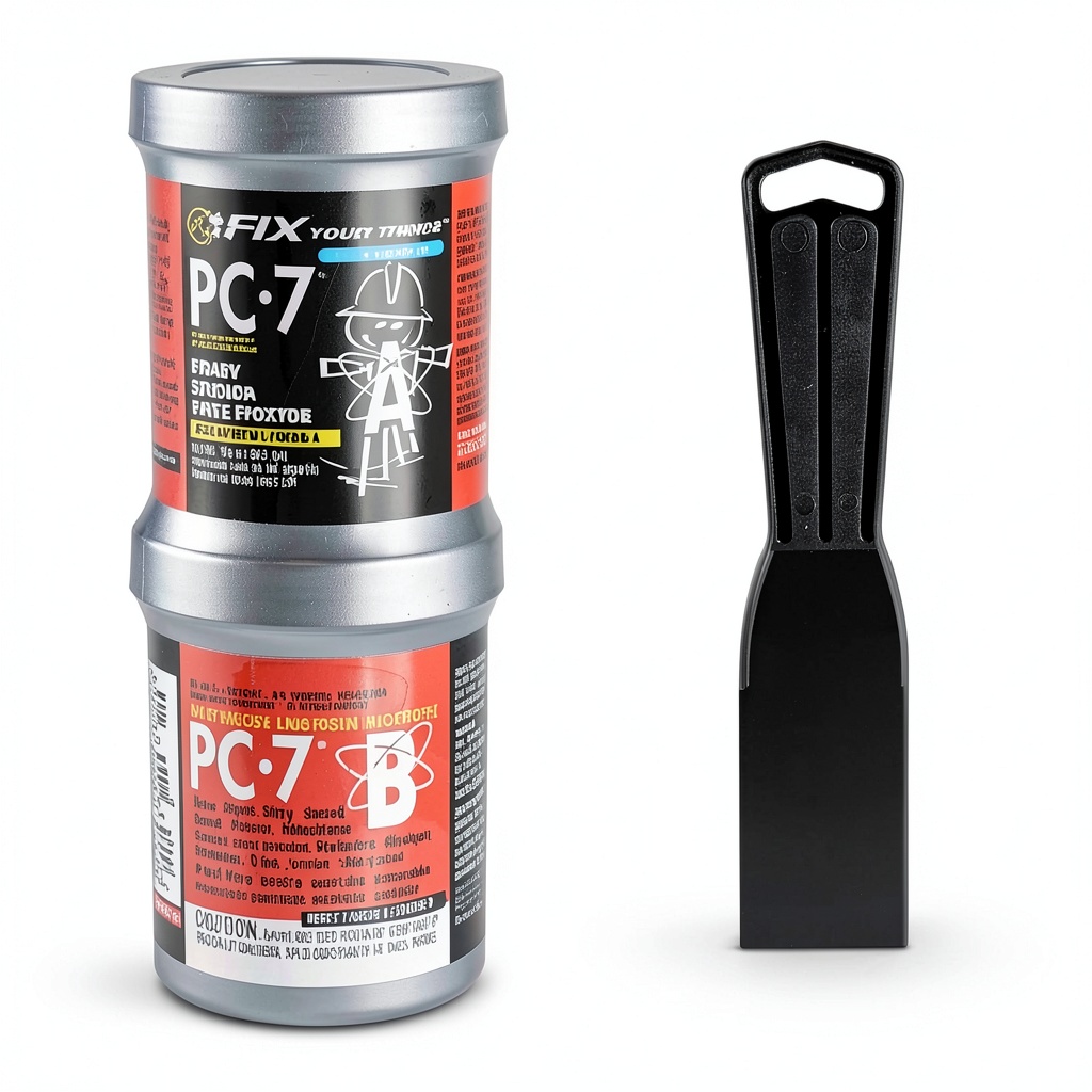 PC-7 epoxy adhesive paste applied to metal surface