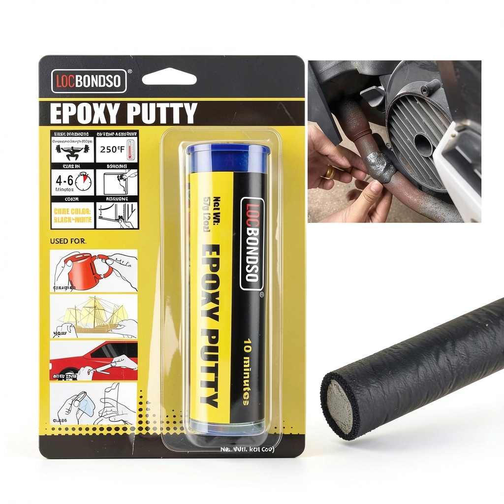'LOCBONDSO epoxy putty applied to a leaking pipe'
